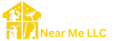 Yellow house-shaped logo with white worker silhouettes and text &ldquo;Near Me LLC&rdquo;