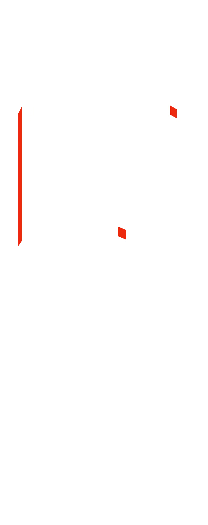 Una línea roja y tres puntos rojos sobre un fondo blanco.