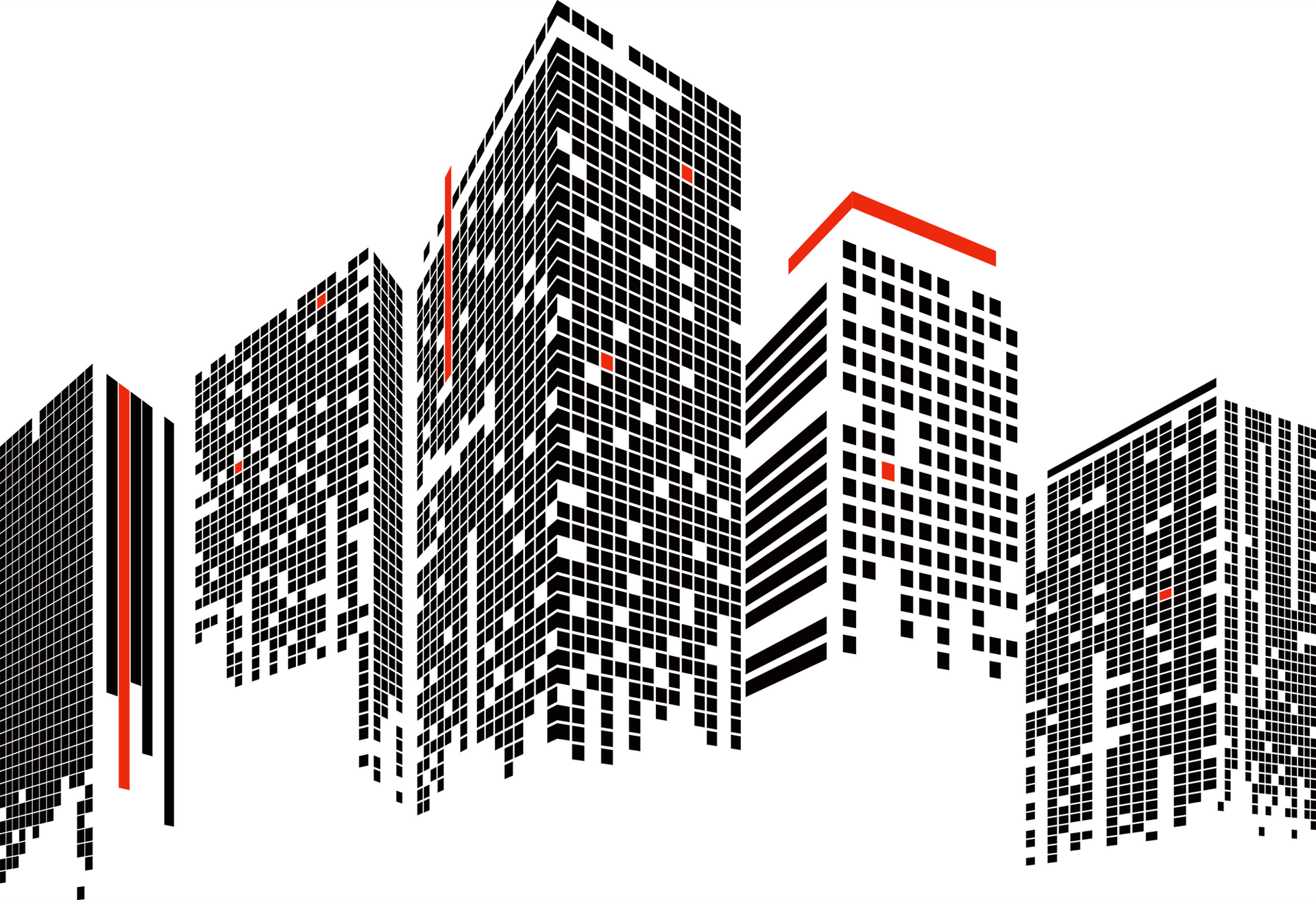 Un dibujo en blanco y negro del horizonte de una ciudad con muchos edificios.