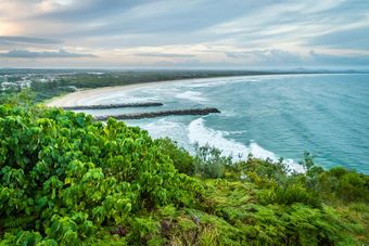 A View of a Beach From a Cliff Overlooking the Ocean — Steve Cubis Tree Services In Evans Head, NSW