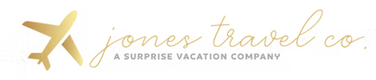 The logo for jones travel co. is a surprise vacation company.