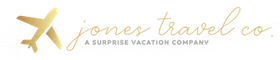 The logo for jones travel co. is a surprise vacation company.