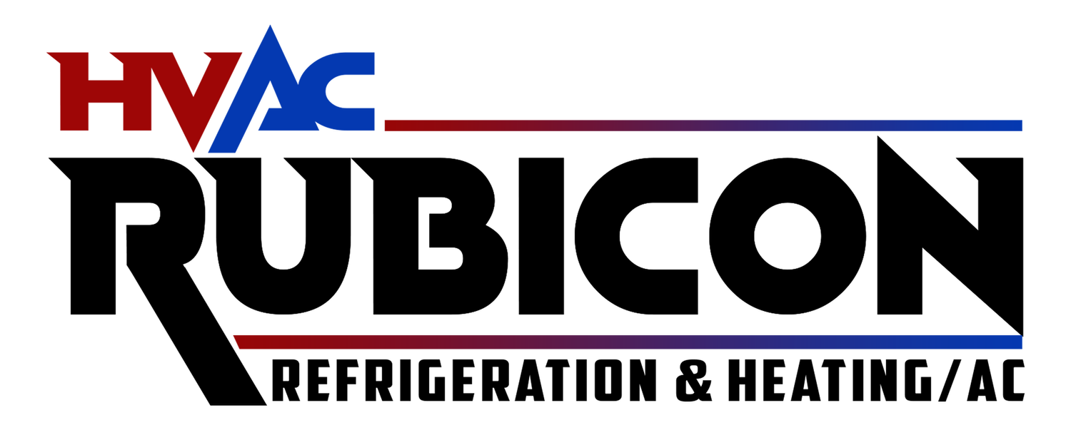 Logo for HVAC company: "HVAC Rubicon Refrigeration & Heating/AC" in red, black, and blue.