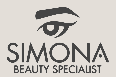 Logo di Simona Beauty Specialist con icona stilizzata a forma di occhio in nero e grigio