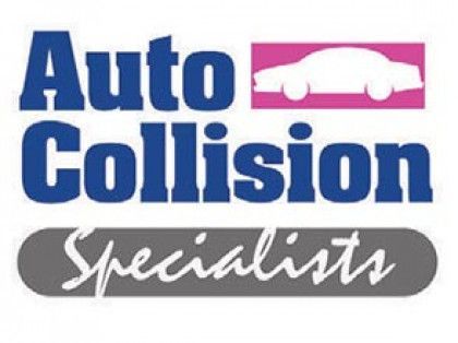 Auto Collision Specialists logo in blue, pink, and gray with a white car silhouette