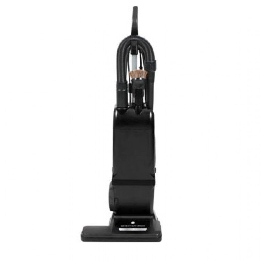 Black upright vacuum cleaner on a white background