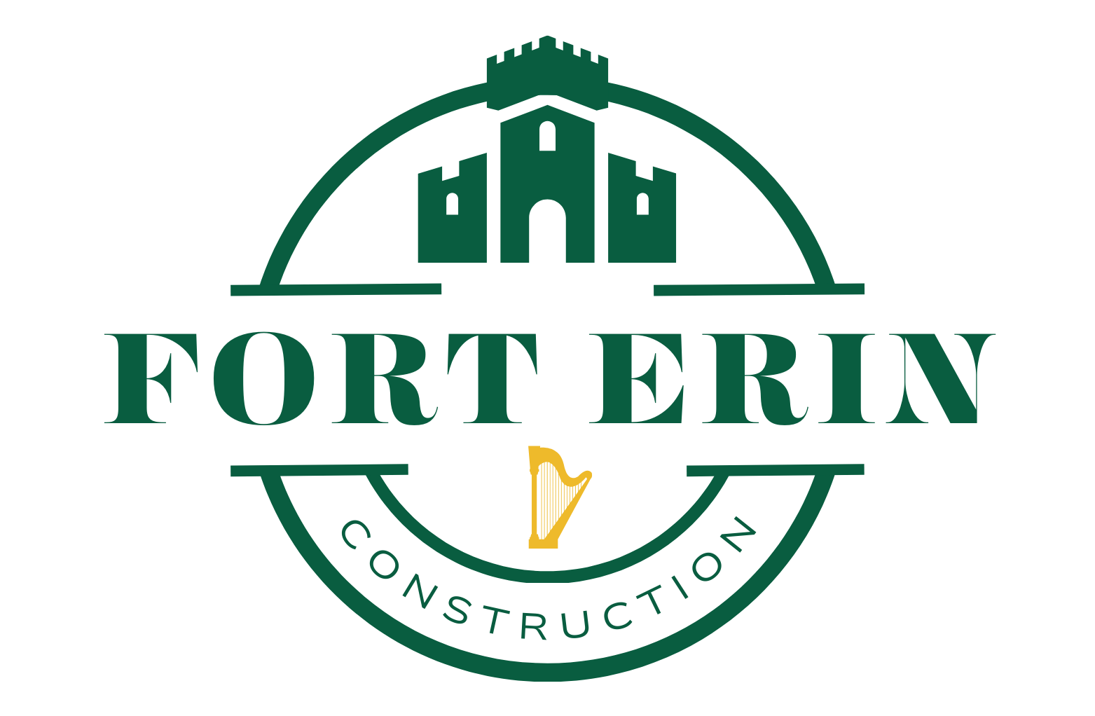 Logo for Fort Erin Construction: Green castle icon inside a green circle, with text 