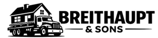 A black and white logo featuring a house on a flatbed truck next to the text "BREITHAUPT & SONS".