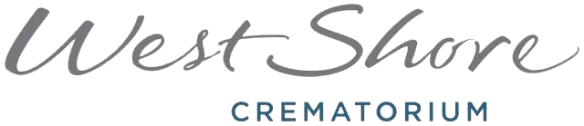 Logo for West Shore Crematorium, with a script font in a gray color, and