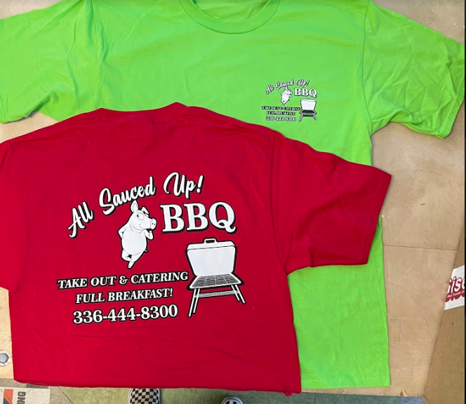 Red and green t-shirt screen printed for BBQ company