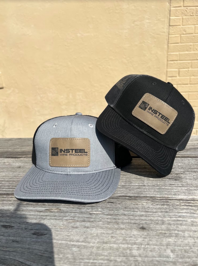 Laser engraved patch hats for insteel corporation