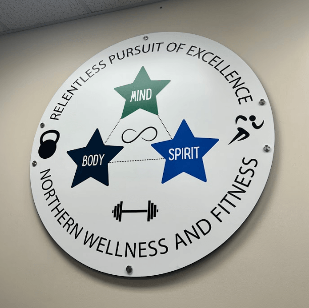 Indoor wall, round sign for gym made with vinyl
