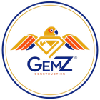 Logo for Gemz Construction: a diamond with eagle wings, text "GEMZ CONSTRUCTION", within a blue and gold circle.