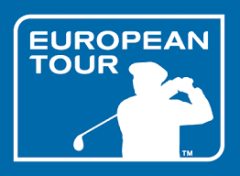 A logo for the european tour with a man holding a golf club