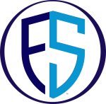 A blue shield with the letter f on it is in a circle.