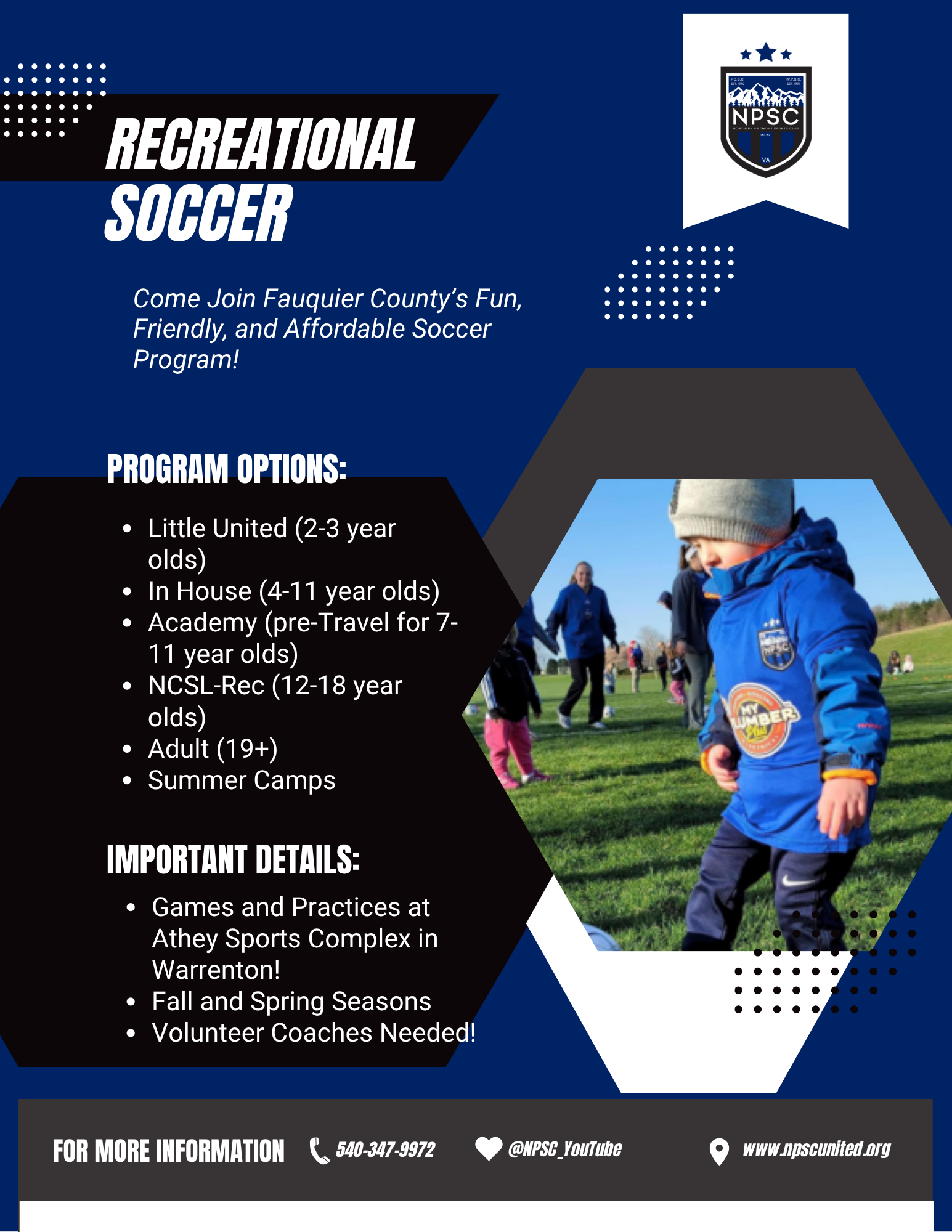 Northern Piedmont Sports Club graphic showing rec program options