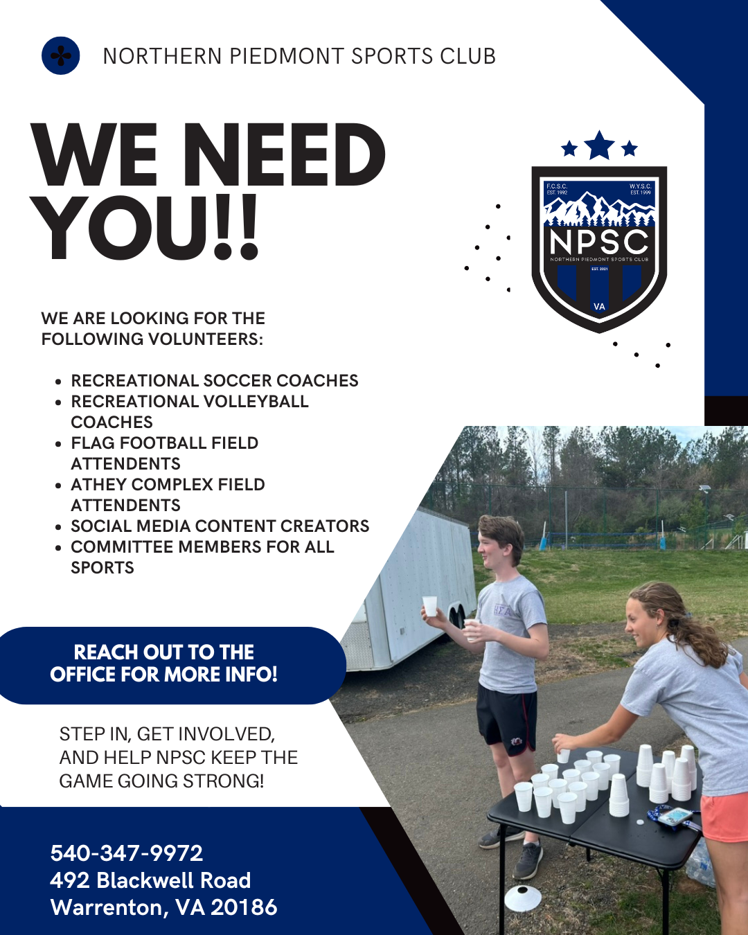 Northern Piedmont Sports Club graphic for volunteers