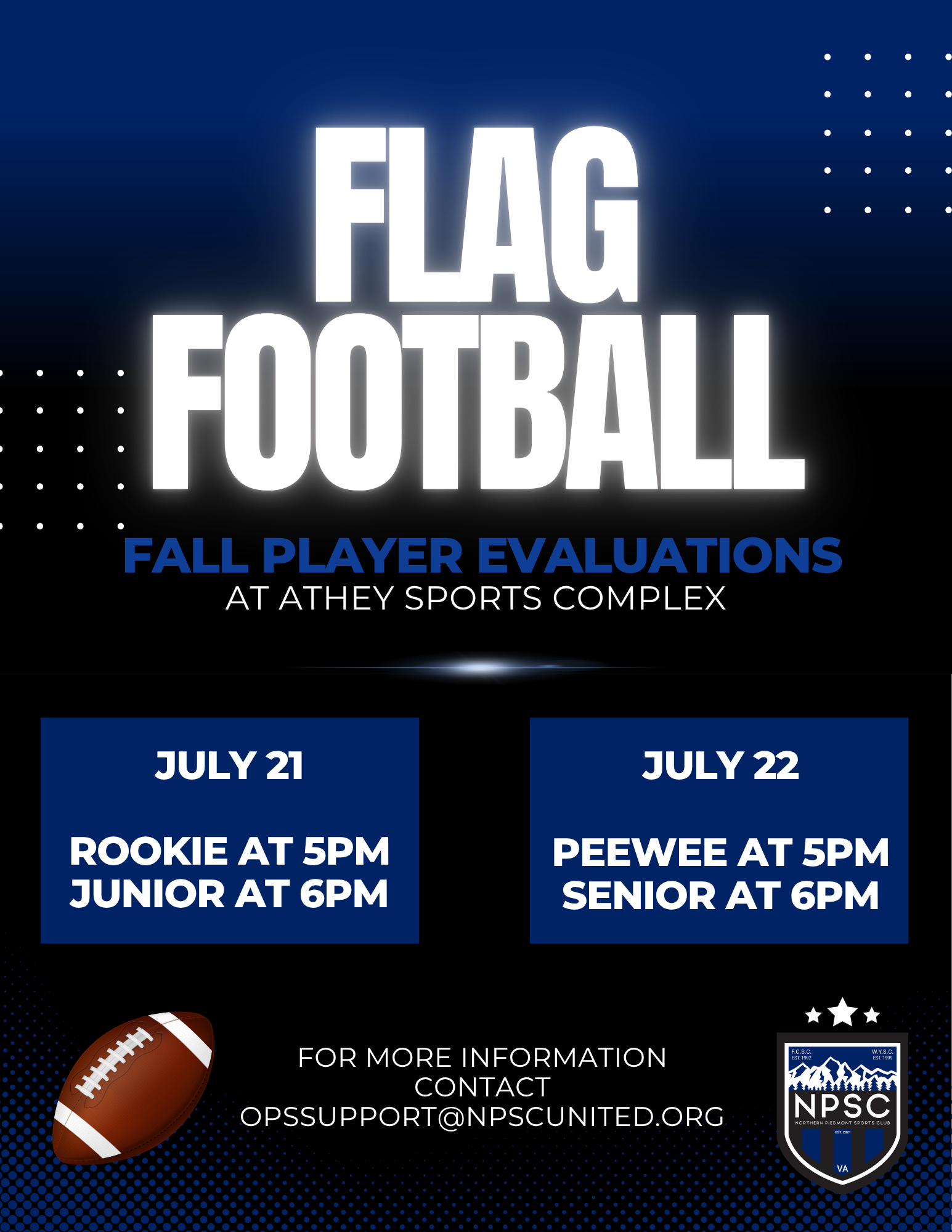 Northern Piedmont Sports Club flag football draft