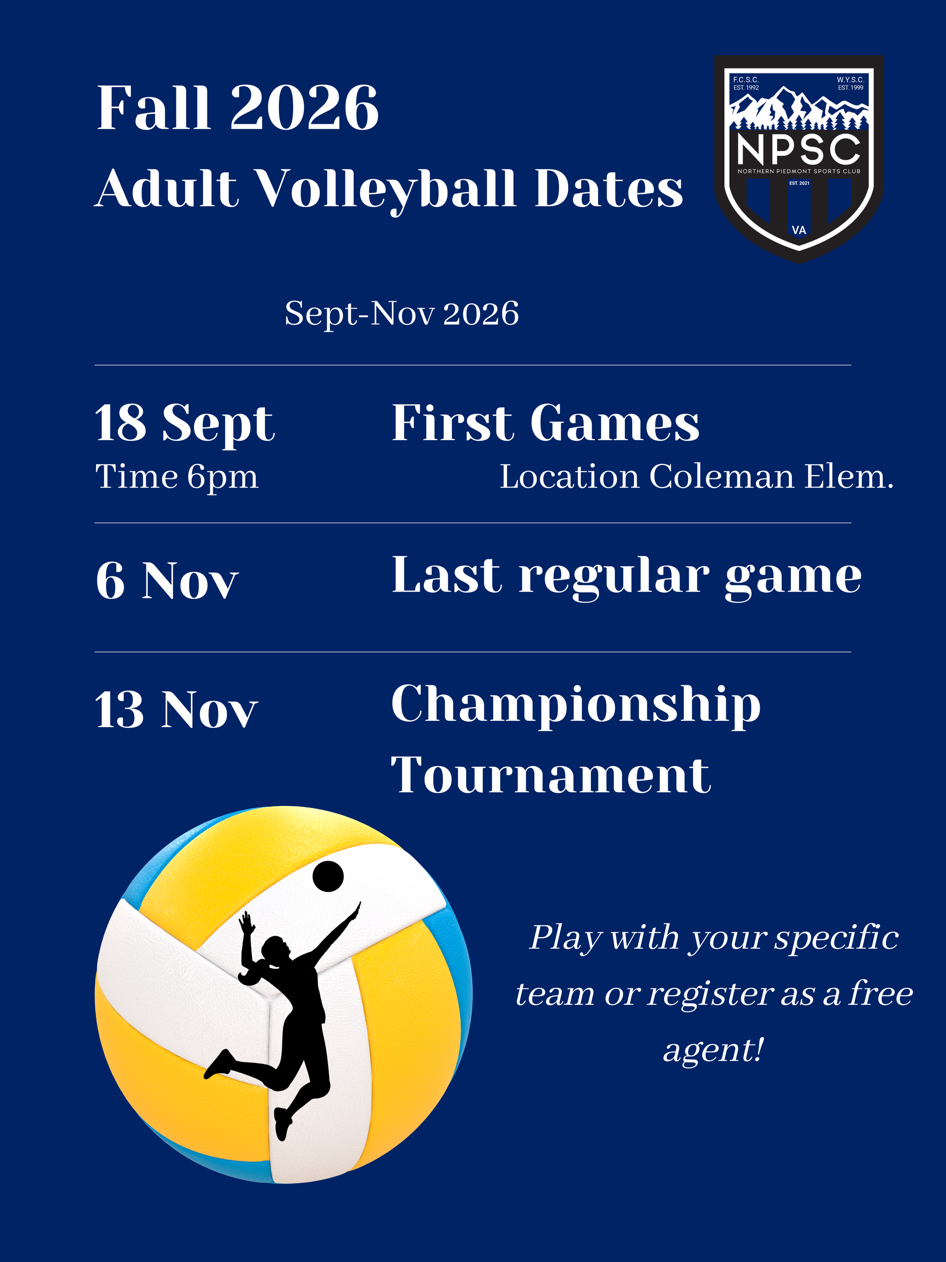 Northern Piedmont Sports Club travel volleyball schedule