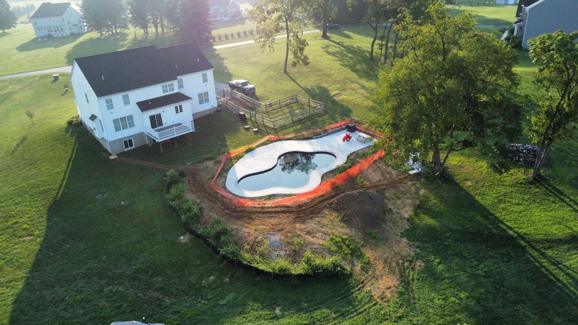 Aerial view of pool construction