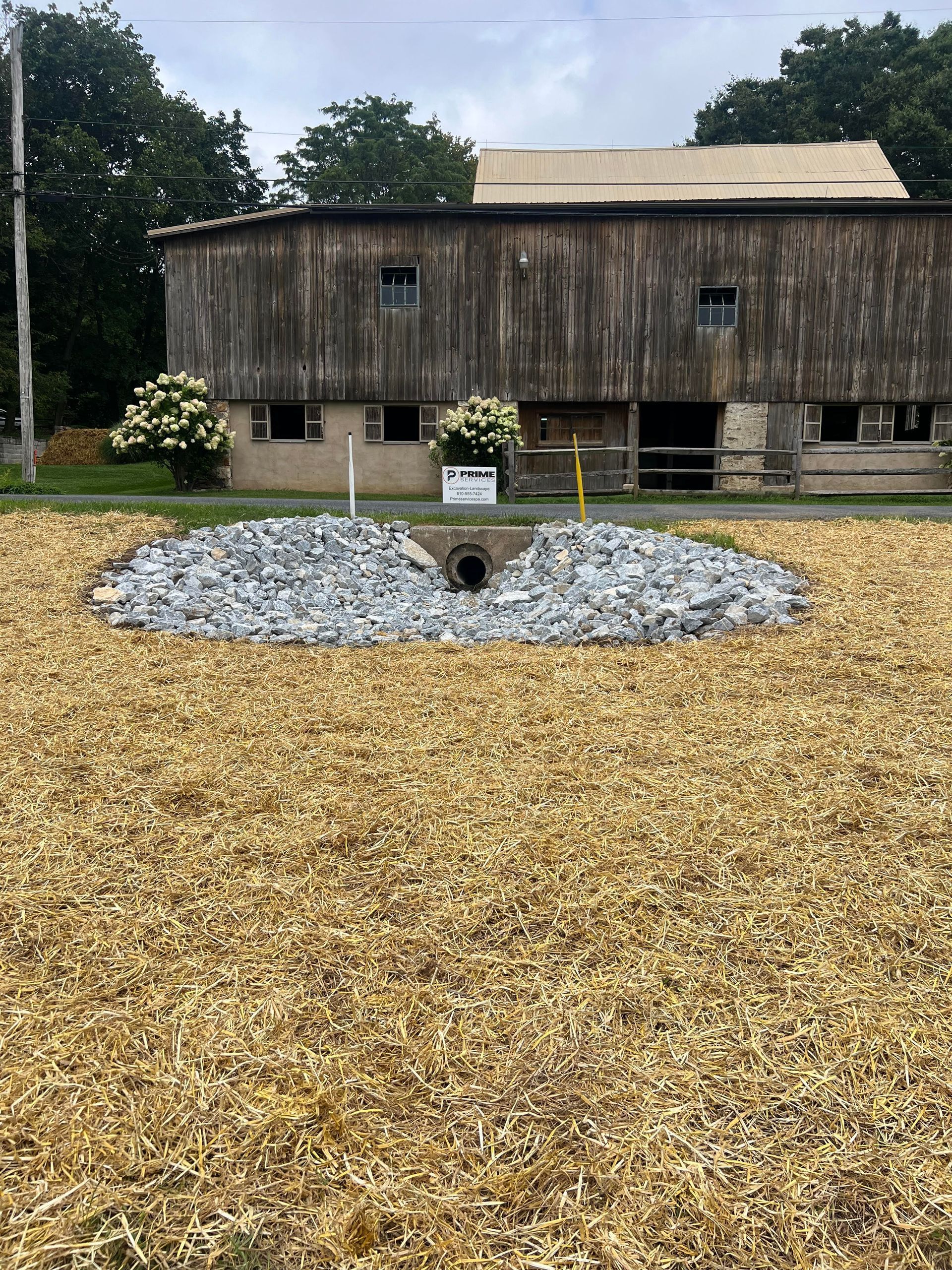 Barn and Riprap Culvert Drainage