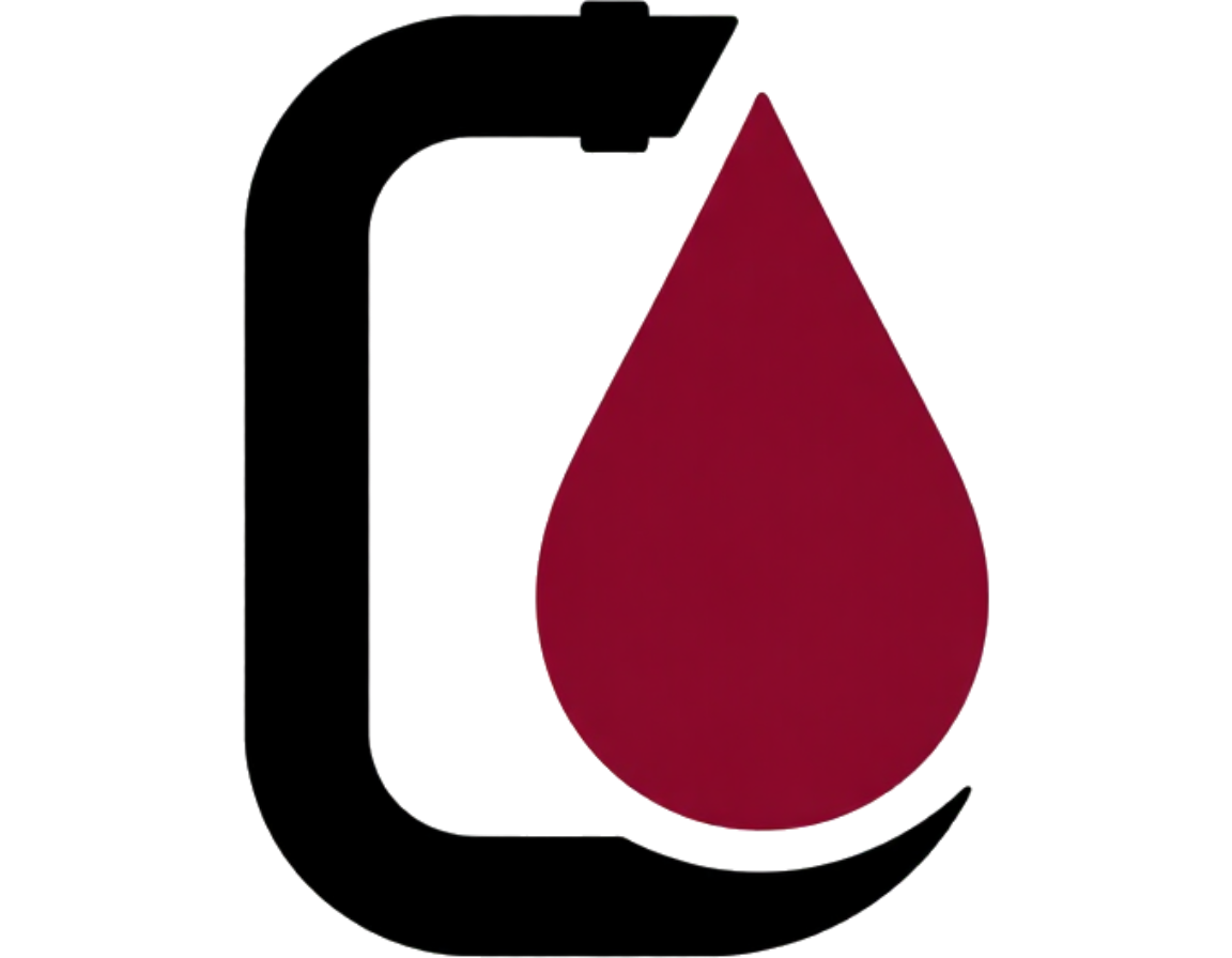 Una C estilizada negra con una gota de sangre roja en el interior.