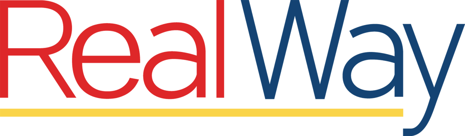 A red , blue and yellow logo for real way
