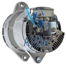 A close up of a stainless steel alternator on a white background.