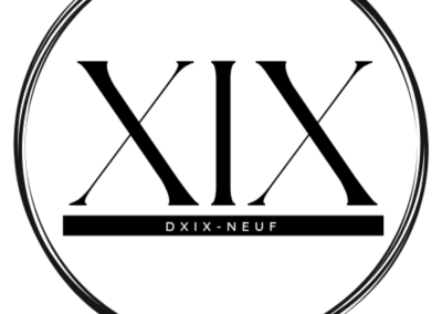 Black-and-white circular logo with large “XIX” and small “DXTX-NEUF” beneath it.