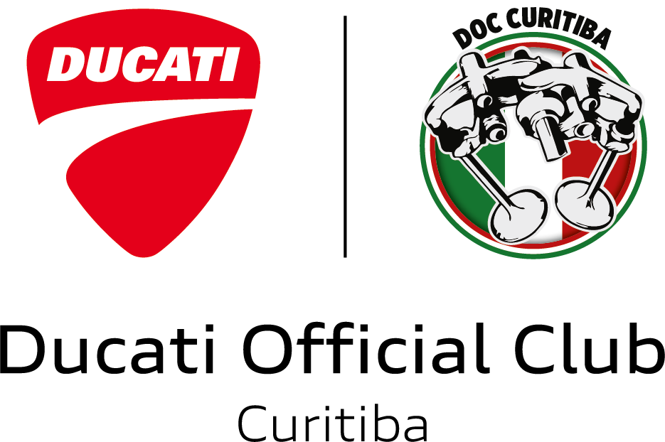Logotipo do Ducati Official Club Curitiba com emblema Ducati vermelho e distintivo do clube com tema de motocicletas.
