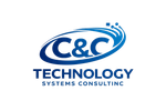 Blue C&C logo featuring stylized letters and an underlining curved graphic.