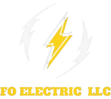 A yellow lightning bolt centered between two white lightning bolt silhouettes above the text "FO ELECTRIC LLC" in yellow.
