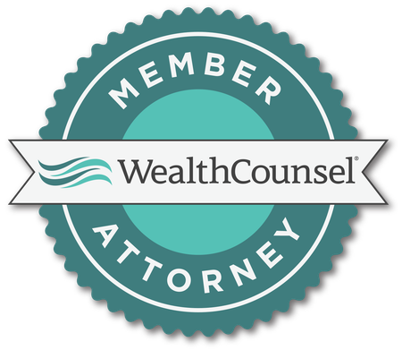 WealthCounsel member attorney seal in teal, white, and gray with circular badge design
