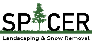A logo for a company called spacer landscaping and snow removal.
