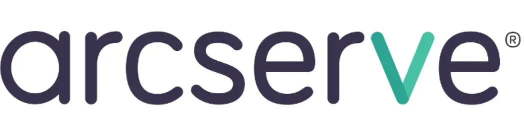 Logotipo de Arcserve en texto morado oscuro con un arco naranja sobre la “v”.