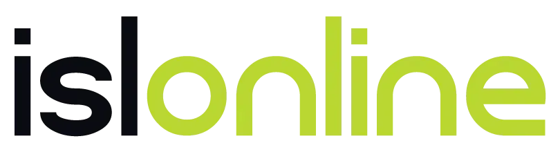 Logotipo de islonline en negro y texto verde lima sobre fondo blanco.