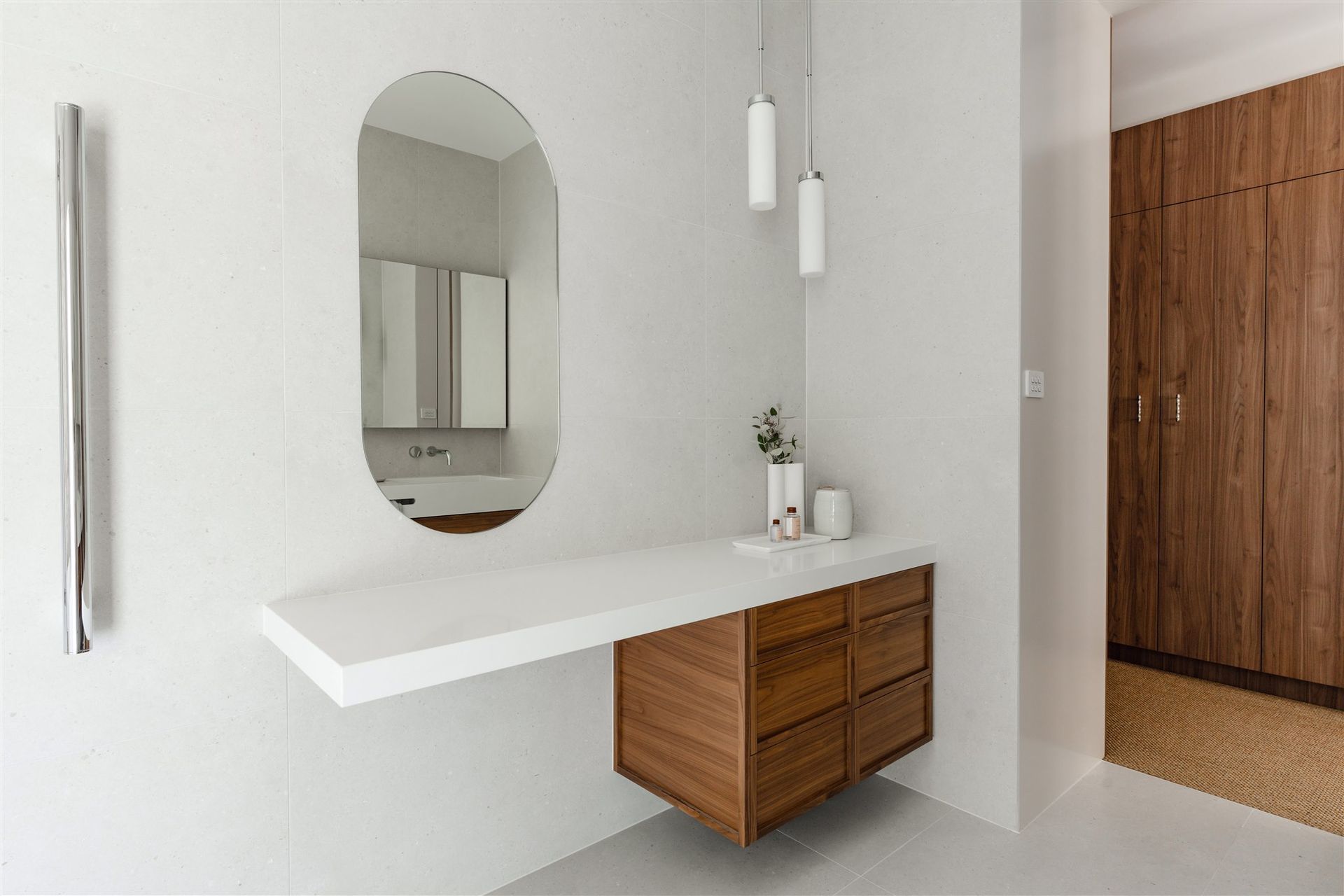 Minimalist Vanity With Oval Mirror — PKJ Design in Unanderra, NSW