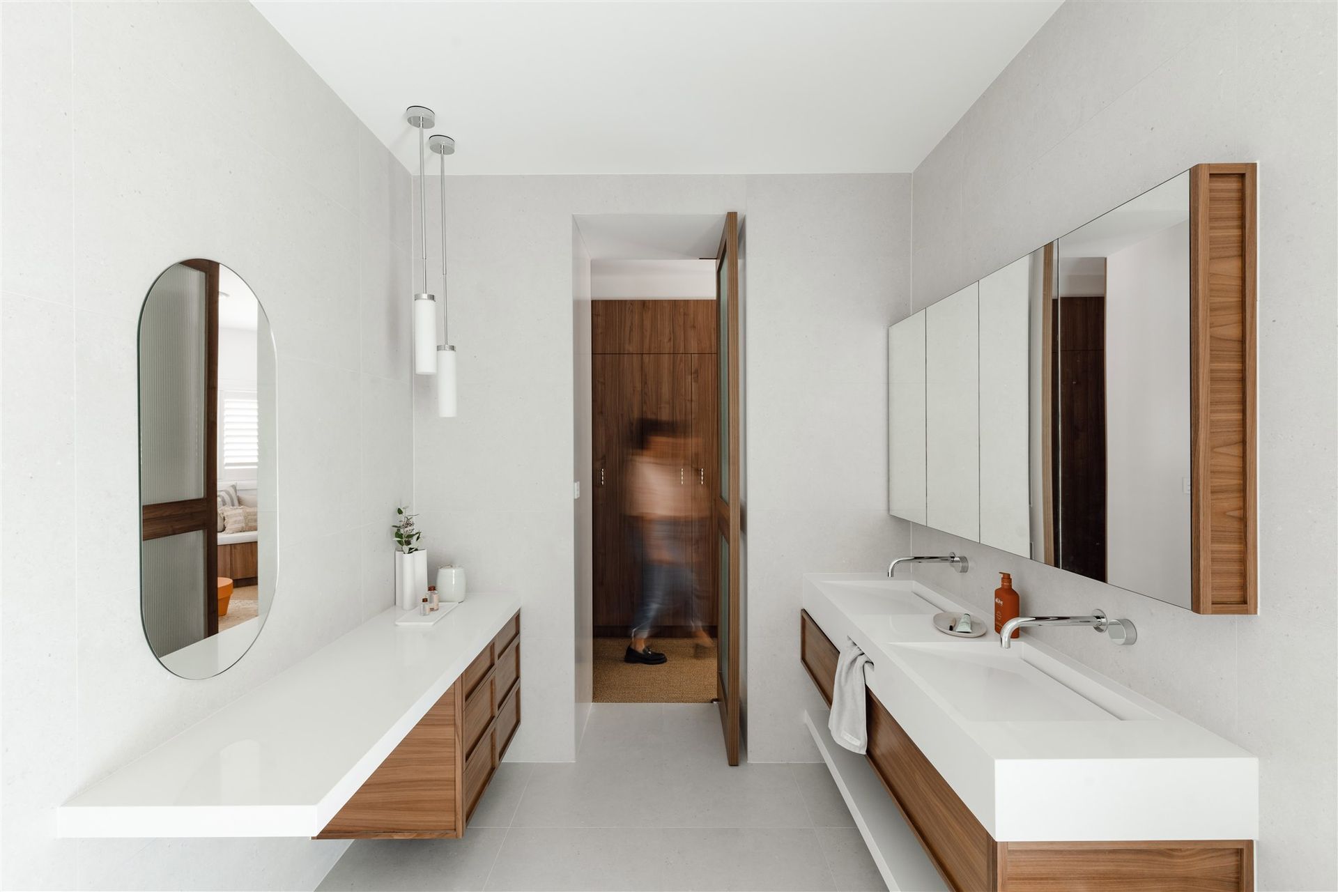 Modern White Bathroom With Dual Sinks — PKJ Design in Unanderra, NSW