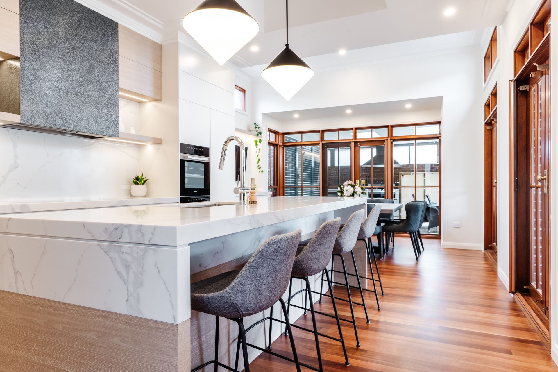 Modern Kitchen With White Marble Island — PKJ Design in Unanderra, NSW