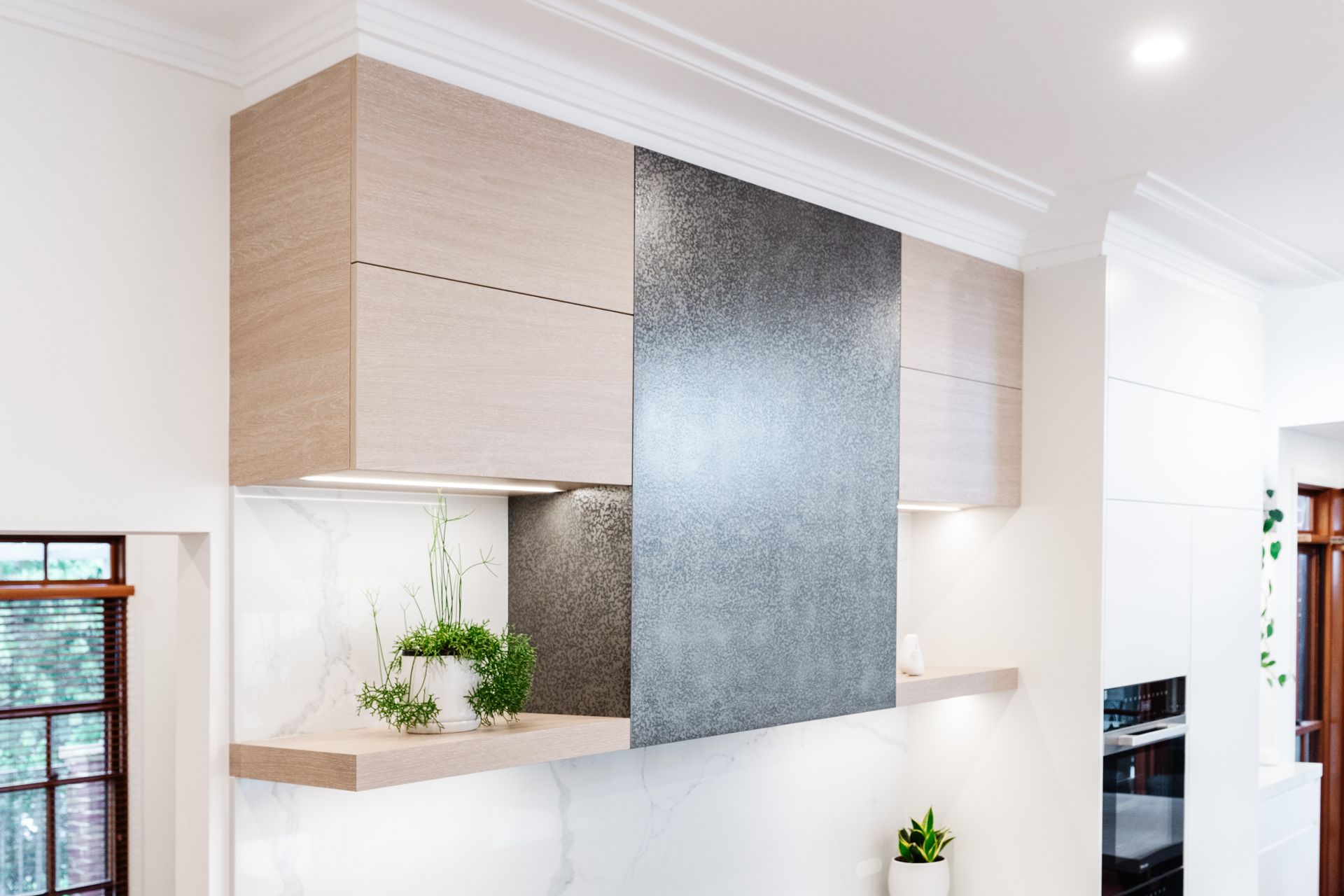 Modern Kitchen With Light Wood Cabinets — PKJ Design in Unanderra, NSW