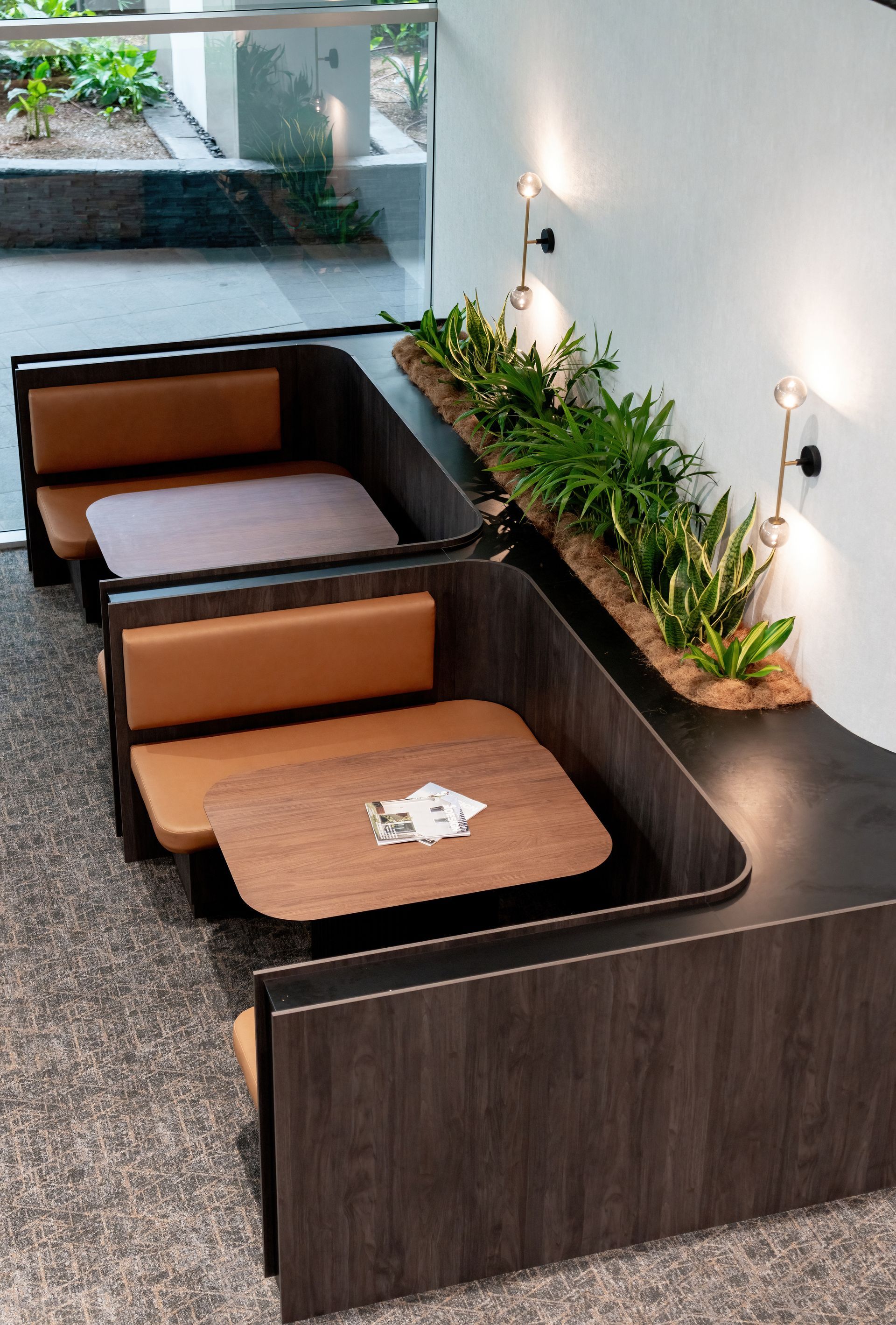 Indoor Seating Nook With Low Wooden Benches — PKJ Design in Unanderra, NSW