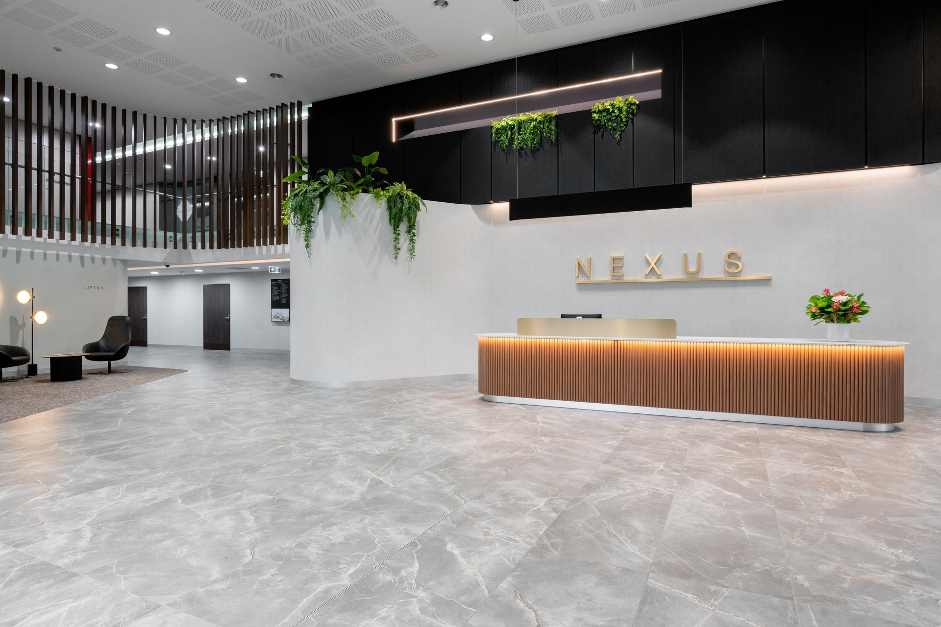 Modern Lobby With Gray Marble Floor — PKJ Design in Unanderra, NSW
