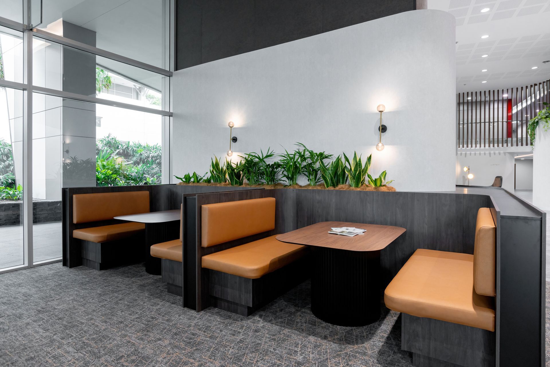 Restaurant Booth Seating With Tan Cushions — PKJ Design in Unanderra, NSW