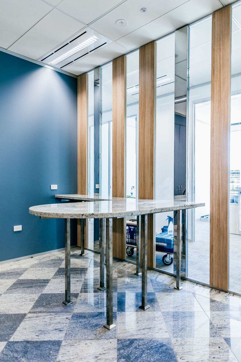 Modern Office With Blue Walls — PKJ Design in Unanderra, NSW