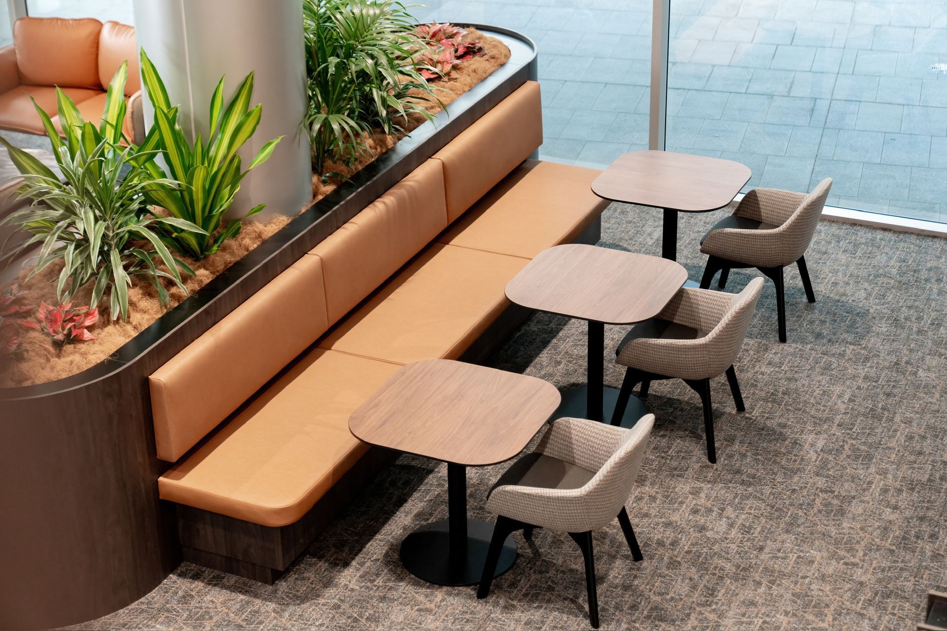 Outdoor Café Seating With Tan Bench — PKJ Design in Unanderra, NSW