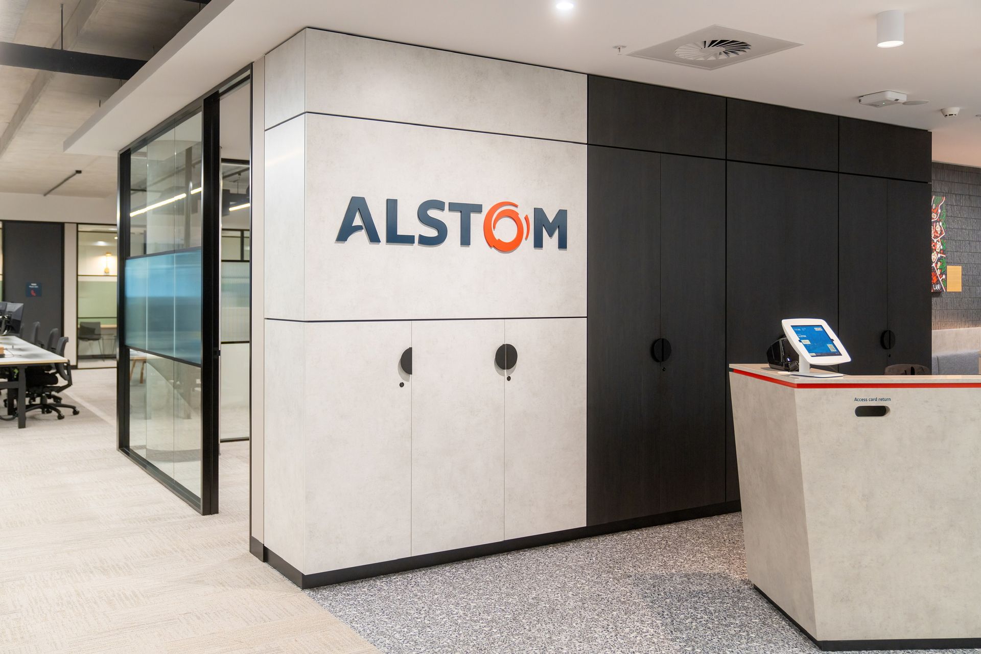 Alstom-branded Office Reception With Glass Walls — PKJ Design in Unanderra, NSW
