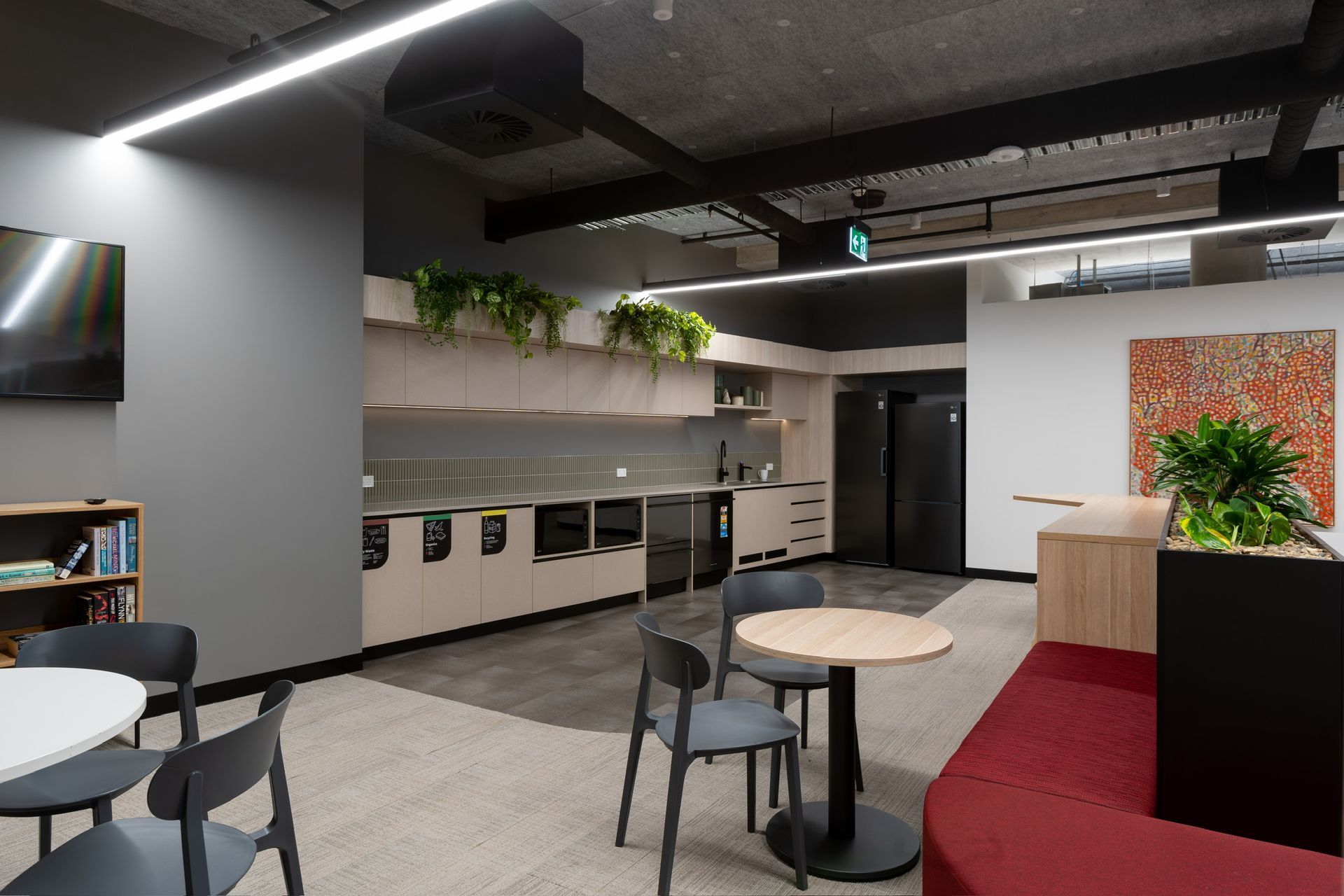 Modern Office Lounge With Tables — PKJ Design in Unanderra, NSW