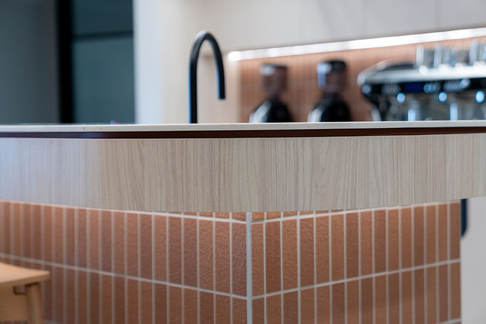 Modern Kitchen Counter With Beige Tile Front — PKJ Design in Unanderra, NSW