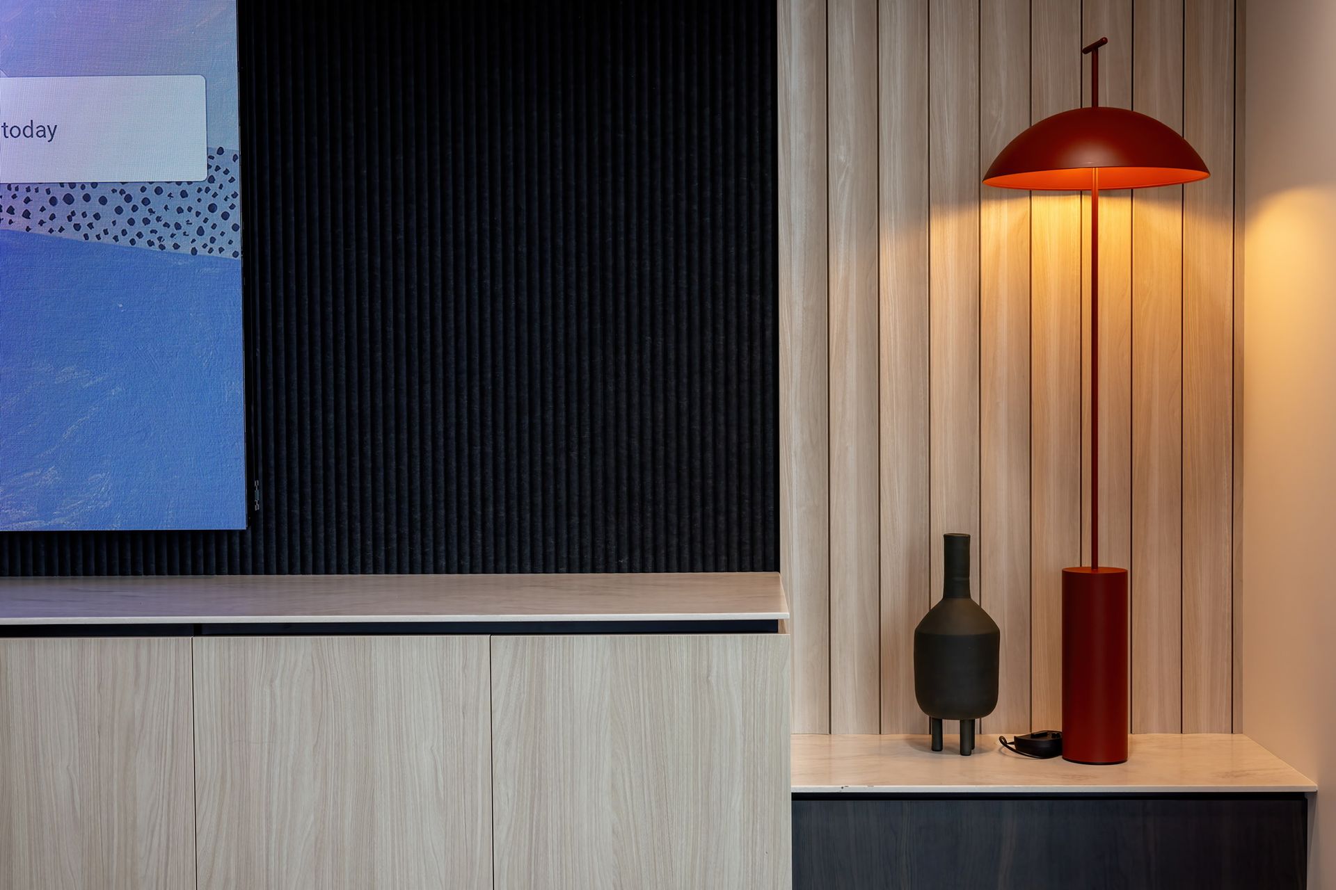 Modern Interior With a Red Pendant Lamp — PKJ Design in Unanderra, NSW