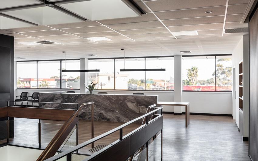 Empty Modern Office Lobby With Large Windows — PKJ Design in Unanderra, NSW